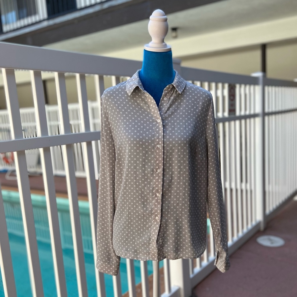 Atmosphere Grey and White Polka Dot Blouse/Dress Shirt Size 8